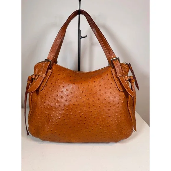 Dooney & Bourke Nina Ostrich Embossed Leather Hobo Bag Cognac Tan Shoulder Purse - Picture 2 of 11